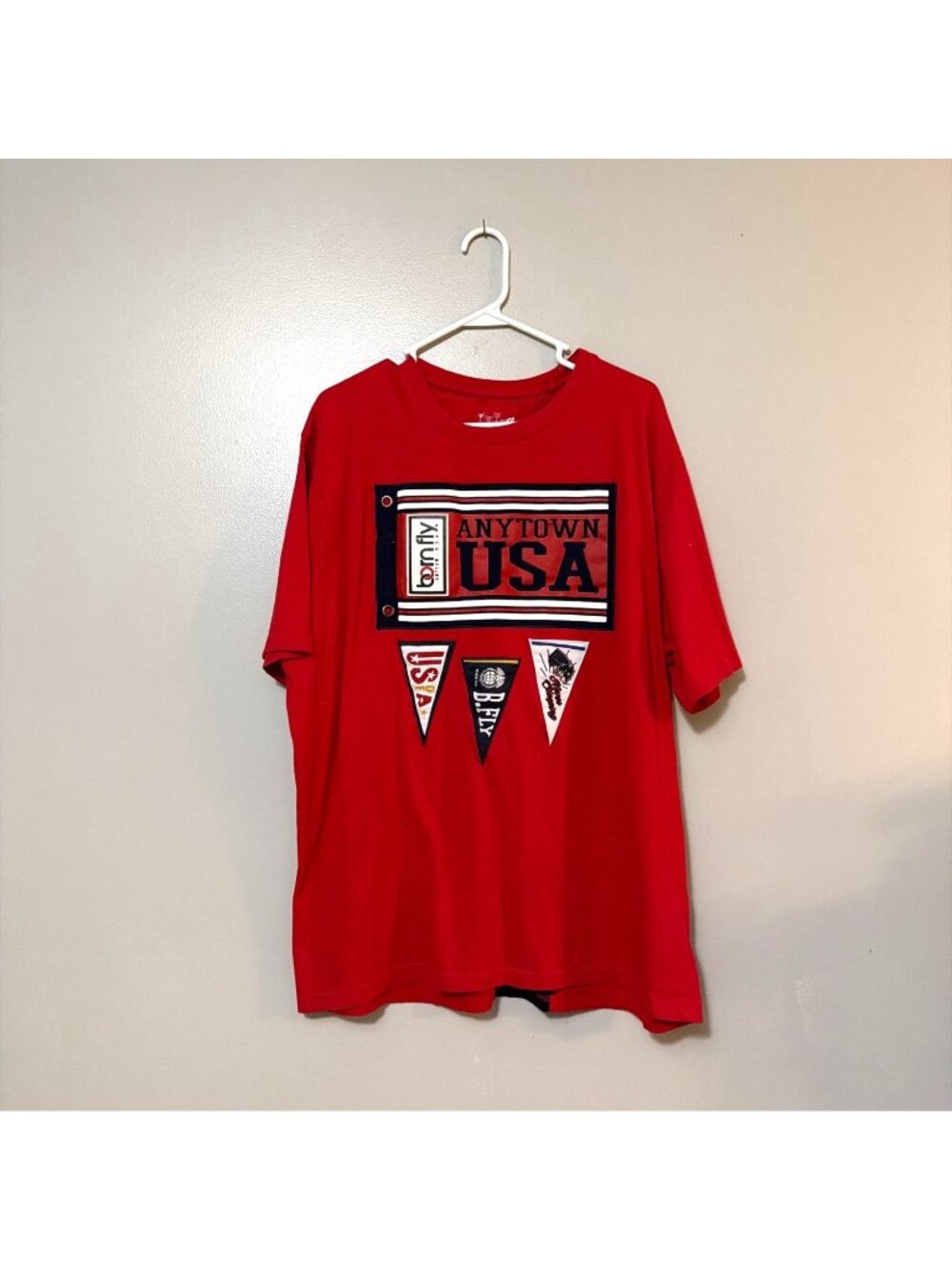 Born Fly Anytown USA Red Graphic T-Shirt 3XL Short Sleeve Casual Mens Tee